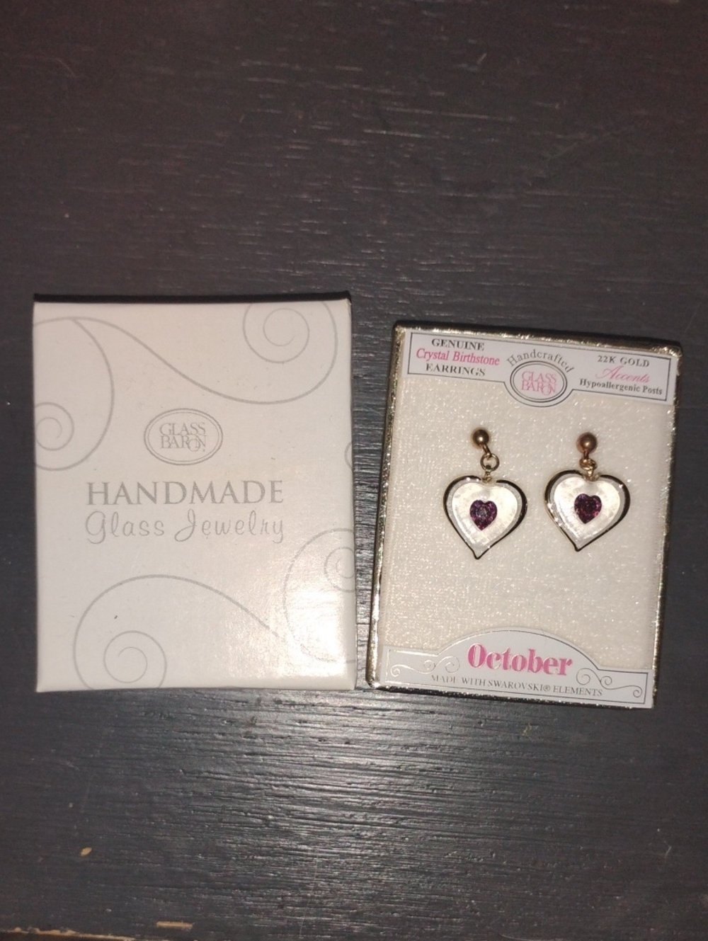 Glass Baron October Heart Drop Earrings - Pink Crystal